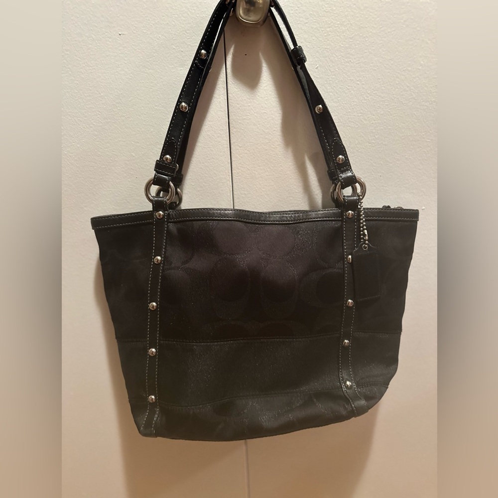 Black lurex Coach signature canvas tote